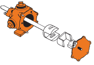 broken apart pump showing parts